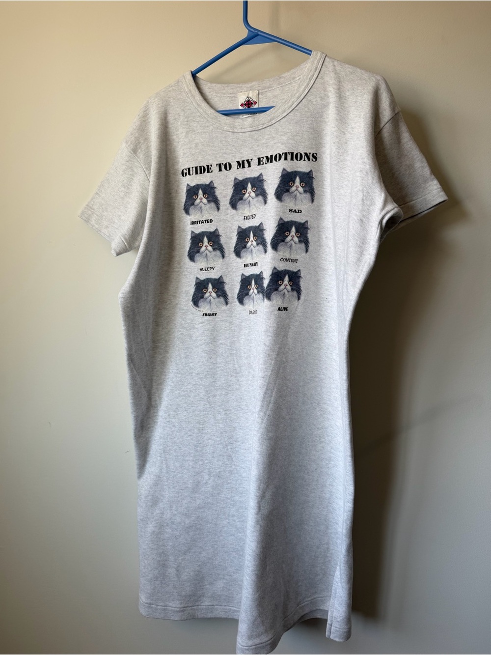 Vintage Funny Cat Graphic T-Shirt Dress Nightgown One Size Guide To My Emotions - Picture 2 of 9